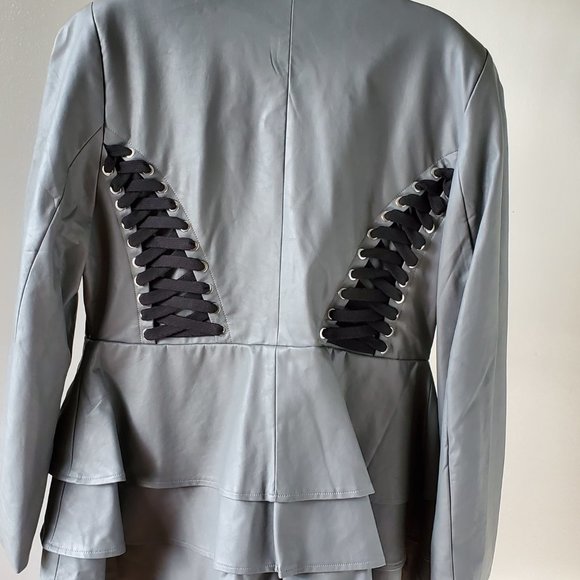 FAUX LEATHER PEPLUM JACKET (XL) - Picture 2 of 4